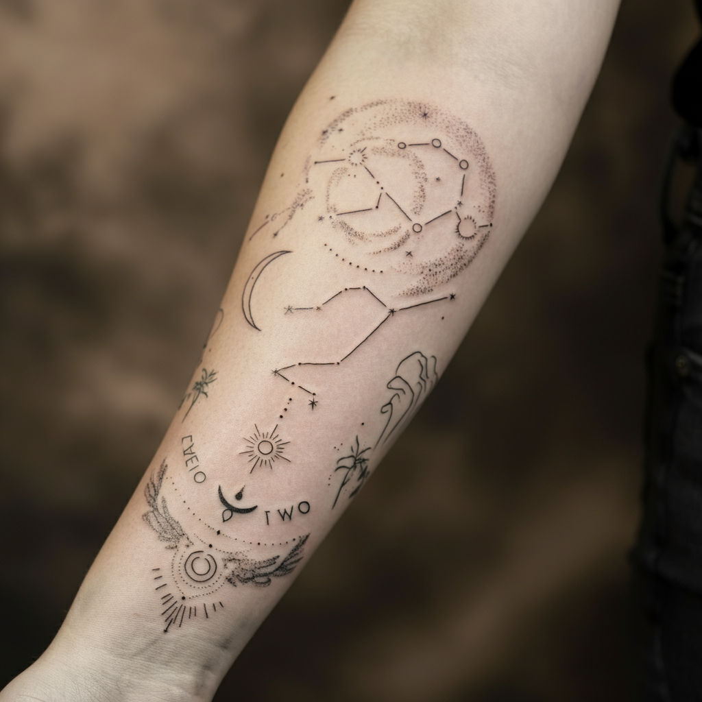 Minimalist Linework sleeve tattoo