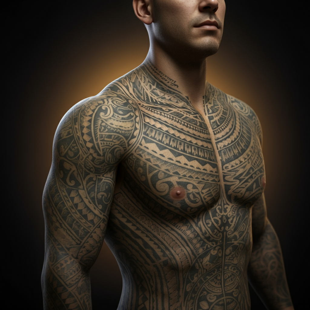 Tribal and Polynesian  sleeve tattoo